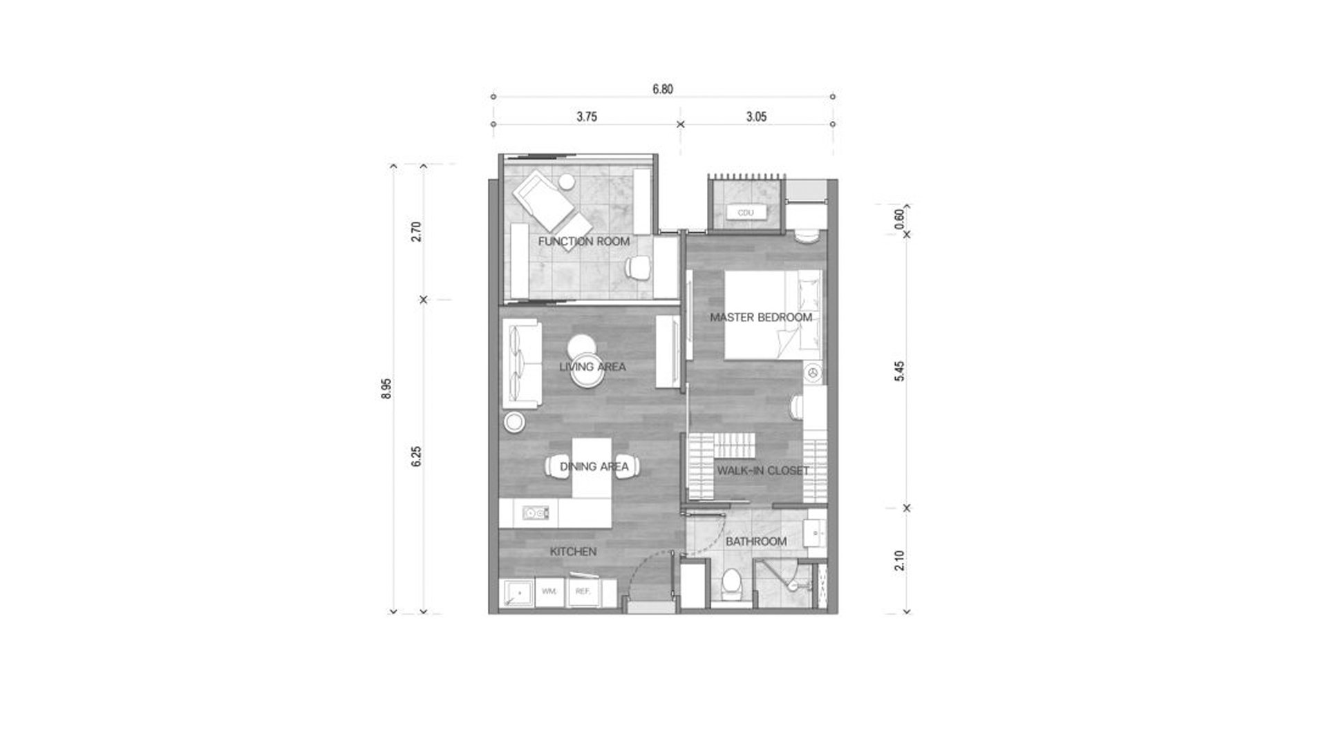 Apartment floor plan, 1 bedroom in building Building K1 The Balance By The Beach in Phuket, Thailand, The Balance By The Beach No. 11010 (2D)